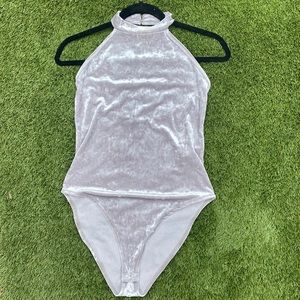 Forever 21 velvet taupe/silver halter bodysuit. Size medium.